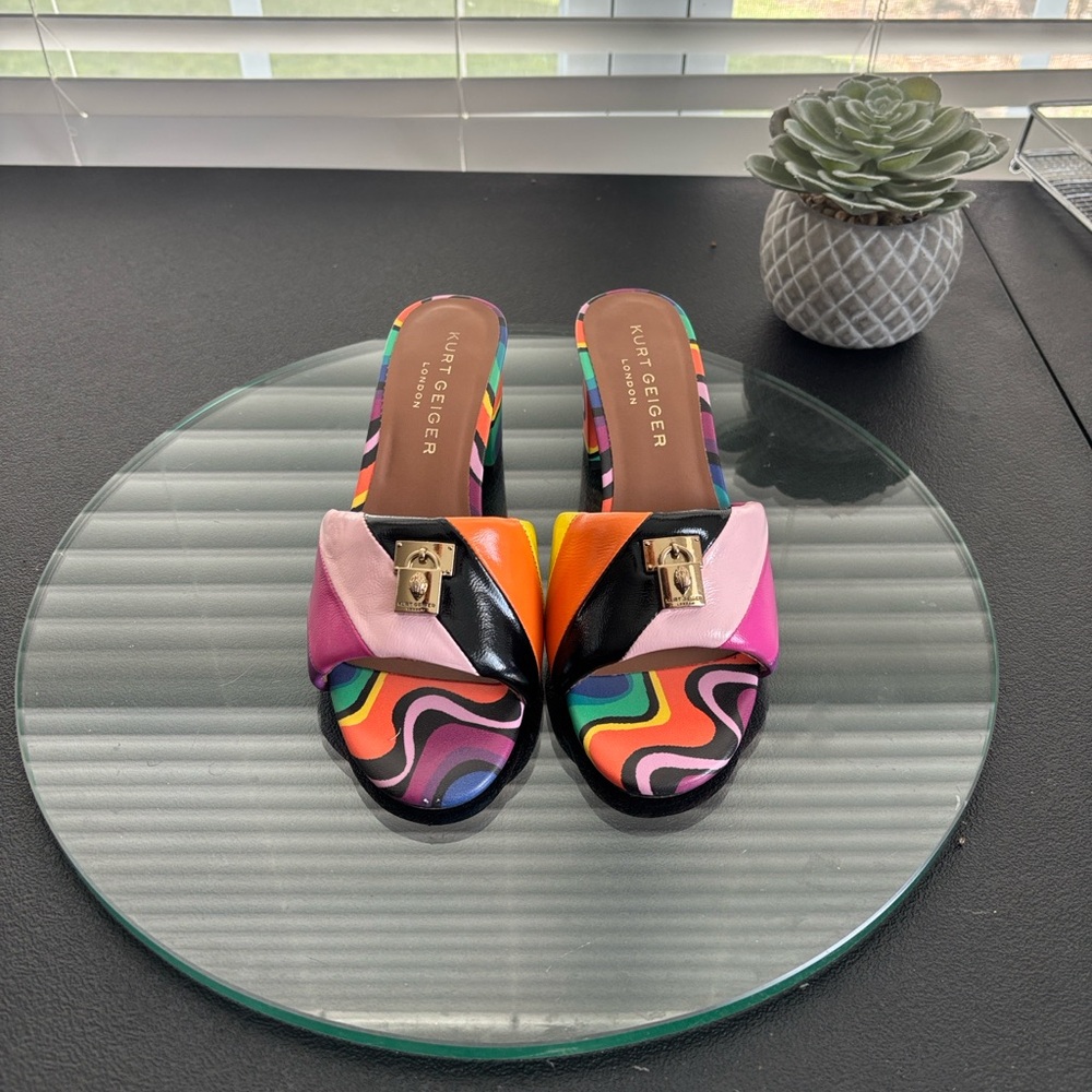 Kurt Geiger London Brixton Block Heel Slide Sandal/Mule Multicolor